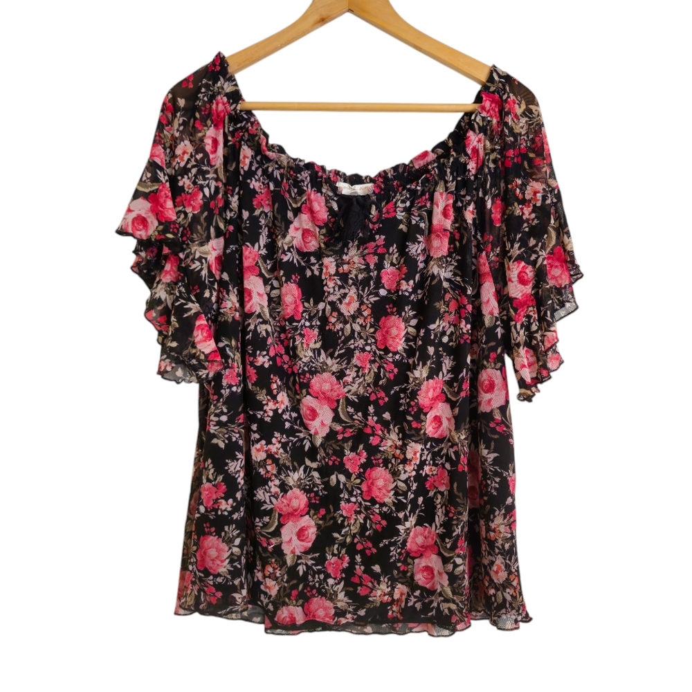 JOIE DE VIVRE PEASANT TOP WITH SHORT SHEER SLEEVES SIZE 2X